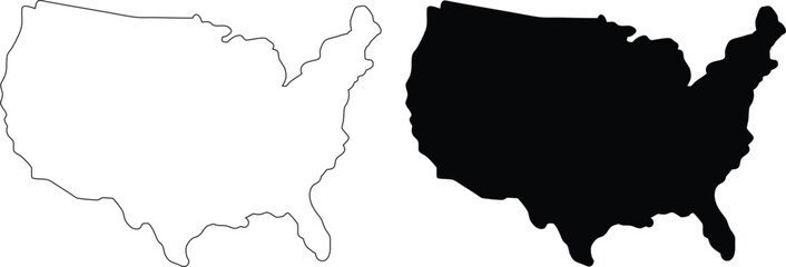 USA Map Silhouette and Outline | United States Vector Illustration