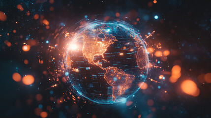 Obraz premium Big data 3D illustration. Neural network and cloud technologies. Global database and artificial intelligence. Bright, black and white background with bokeh effect