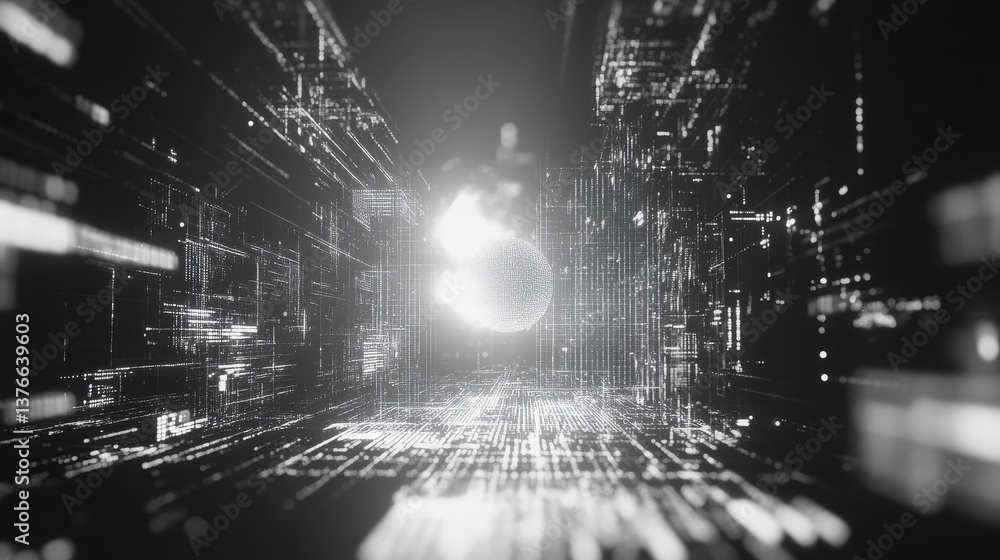 Poster big data 3d illustration. neural network and cloud technologies. global database and artificial inte