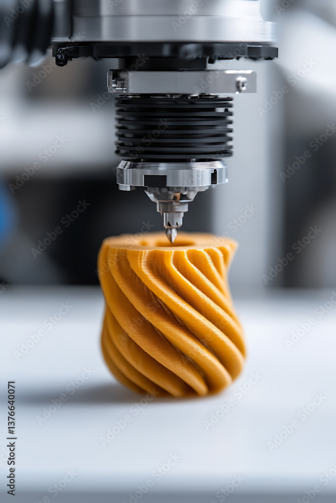 Poster precision manufacturing: an intricate orange object being created by a robotic arm, showcasing advan