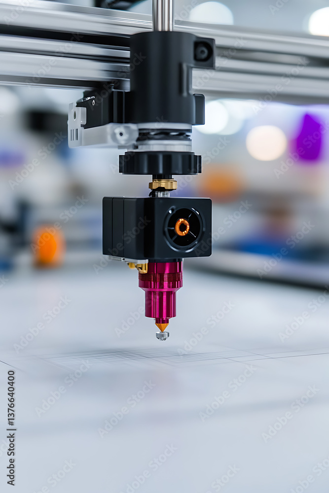 Poster precise cutting tool: a close-up of a precision cutting machine, showcasing its metallic structure a