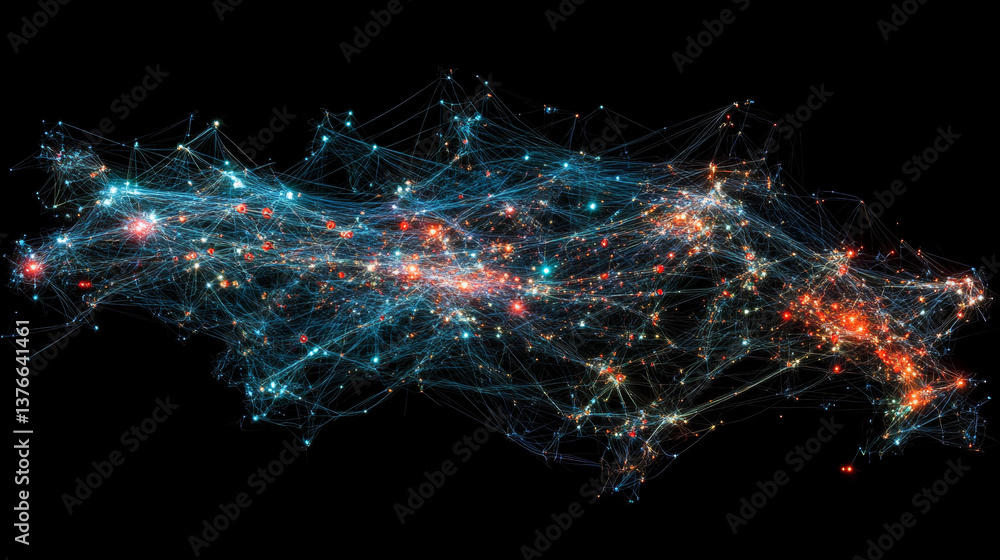 Poster cyberspace and big data analytics. hexagon and honeycomb, digital field, private information network