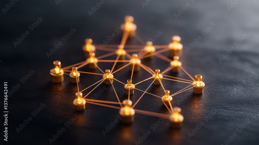 Aufkleber a captivating network of glowing gold pins forming a complex pattern on a dark surface, illuminating
