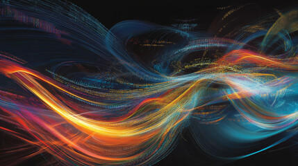 Fototapeta premium Energy boost. Data flow, informational infinity. Big Data. Business solution, idea embodied. Reason and artificial intelligence. 3D illustration of intertwining streams of a coded neural network