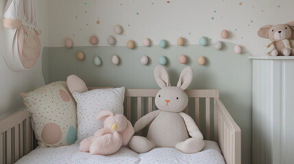 Easter bedroom decoration with easter eggs and bunny toy