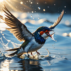 Stunning 8K Cinematic Photography: Swallow Snatches Fish in Breathtaking Close-Up