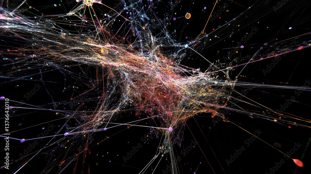 Poster big data concept. crystal mesh 3d illustration. neural connections in digital brain. data network an