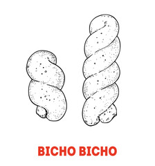 Bicho Bicho (Filipino Doughnut) hand-drawn sketch - Traditional Filipino Food - Vector illustration. Top view