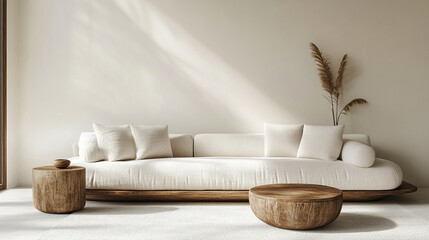 Elegant minimalistic living room with natural elements