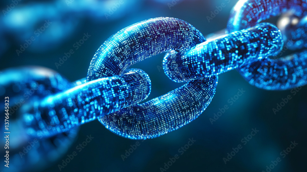 Poster blockchain technology. information blocks in cyberspace. decentralized network. 3d illustration on a
