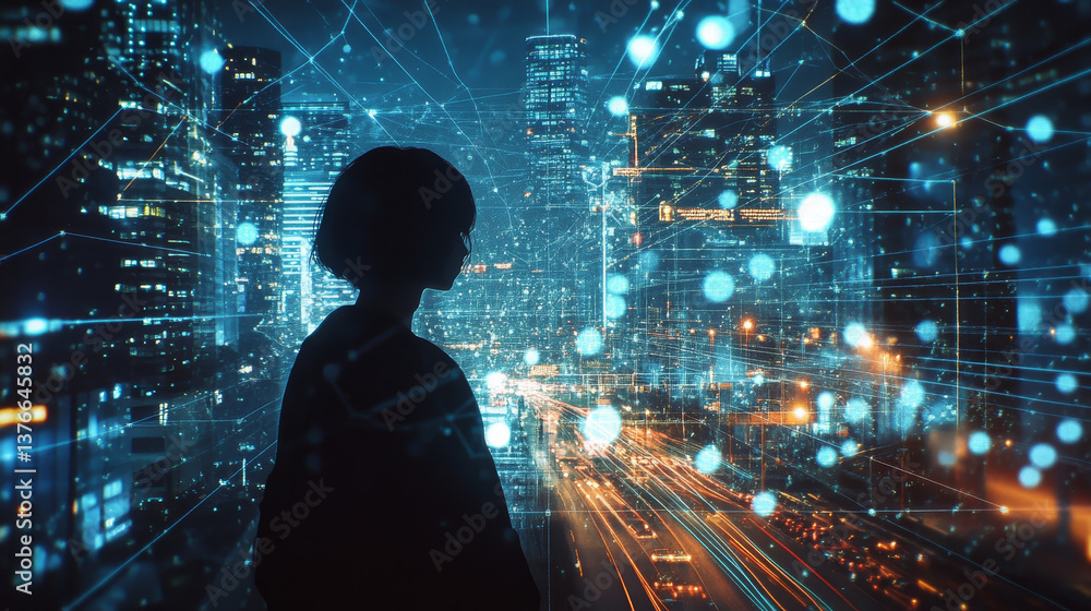 Poster blockchain technology. blocks of information in a decentralized cyberspace. global flows of informat