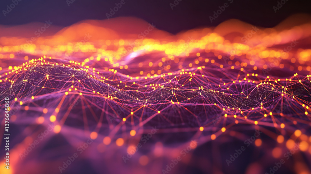 Poster blockchain technology. information blocks in cyberspace. decentralized network. 3d illustration on a