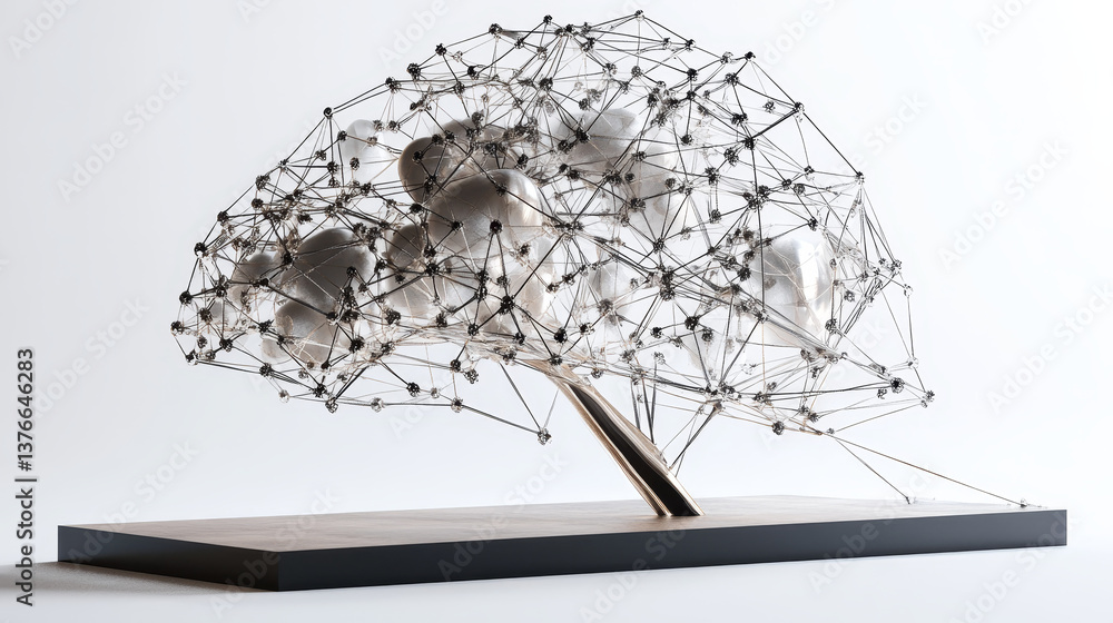 Poster bigdata 3d illustration. visualization of neural connections in artificial intelligence. abstract, h