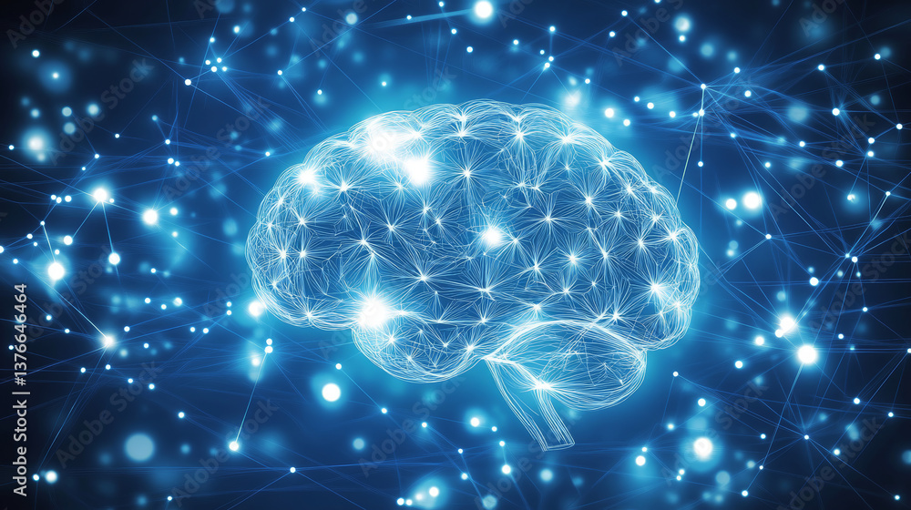 Poster bigdata 3d illustration. visualization of neural connections in artificial intelligence. abstract, h