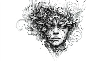 Unique close-up of intricate blackwork tattoo design in artistic studio digital artwork