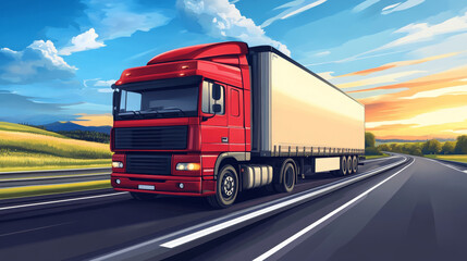 A cargo truck speeds down the highway, symbolizing express shipping and efficient logistics.