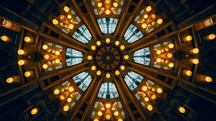 Obraz premium Impressive kaleidoscopic image featuring geometric formations in stunning gold and yellow hues, creating a dazzling visual effect