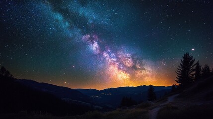 Fototapeta premium Astrophotography adventure capturing the milky way over serene mountains nighttime nature viewpoint