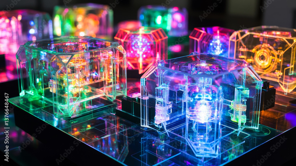 Poster glowing hexagons in abstract technological 3d illustration. the concept of a quantum computer. the c