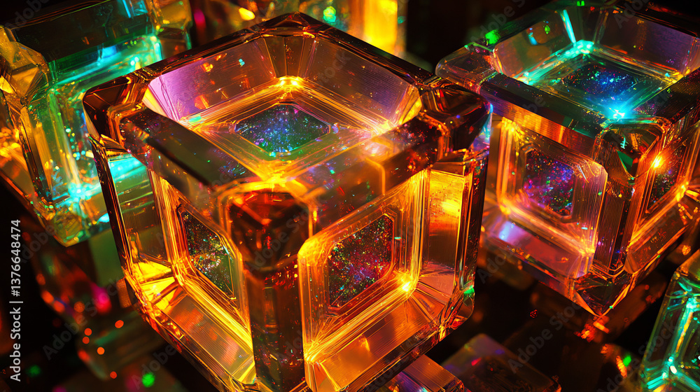 Poster glowing hexagons in abstract technological 3d illustration. the concept of a quantum computer. the c