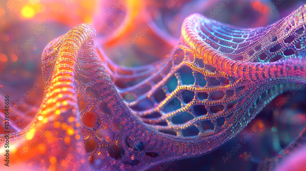 Poster coding synthetic dna helix. nanotechnology and medical research. stream of binary code in cyberspace
