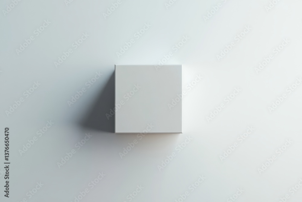 Poster Minimalist white square object mounted on a smooth wall in a well-lit space, showcasing modern design principles and simplicity