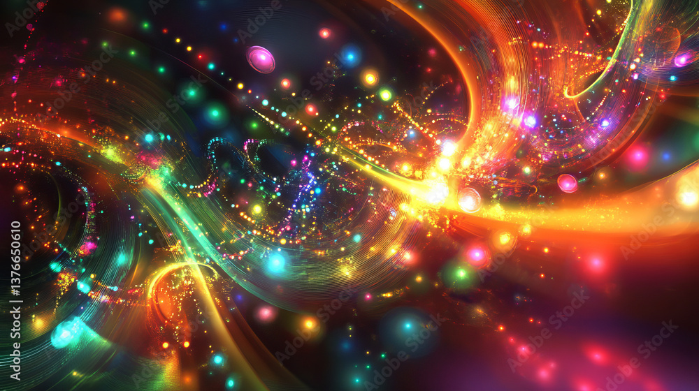 Poster hi-tech, sci-fi 3d illustration abstract musical beat. sound wave in field of big data particles. da
