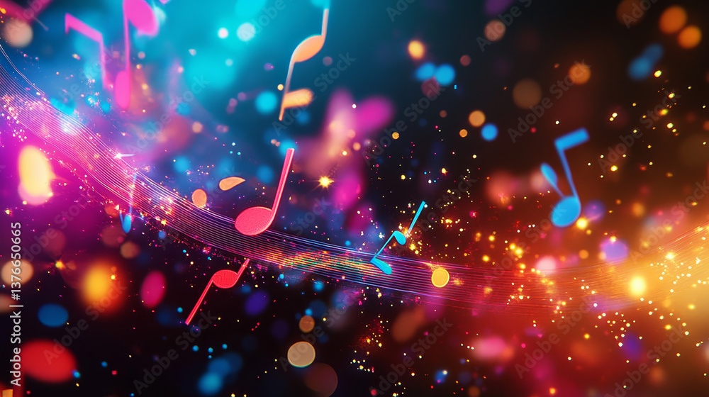 Poster hi-tech, sci-fi 3d illustration abstract musical beat. sound wave in field of big data particles. da