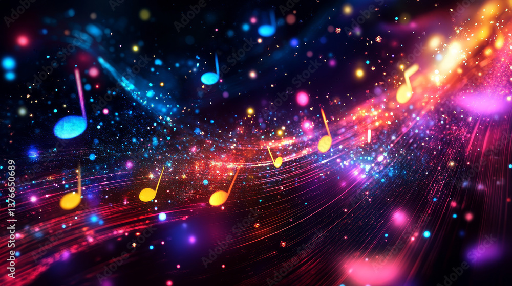 Poster hi-tech, sci-fi 3d illustration abstract musical beat. sound wave in field of big data particles. da