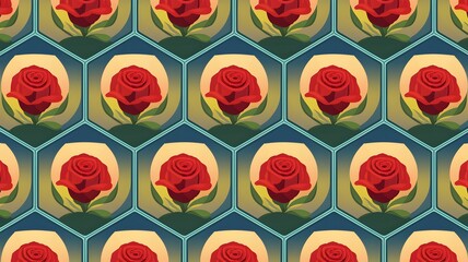 Fototapeta premium A background with roses in a honeycomb with a smooth sky blue gradient.