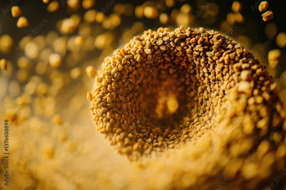 Aufkleber Granules of a spice spiral down in a whirlwind of golden hues creating an artistic motion blur effect