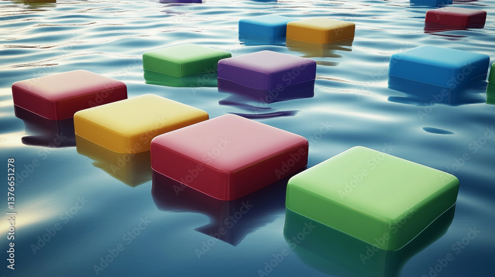 Poster abstract geometric composition. volumetric cubes on a light background. data blocks moved in cybersp