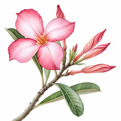Fototapeta premium Plumeria flowers with green leaves Frangipani tree floral design Hand drawn watercolor illustration