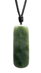 A serene jade pendant evokes tranquility and balance, framed against a clean backdrop.