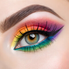 Obraz premium Close-up view of blue female eye with beautiful modern creative make-up