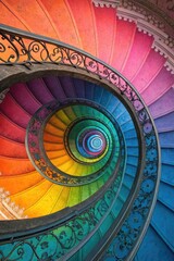 Colorful Spiral Staircase With Vibrant Gradient Hues Generative AI