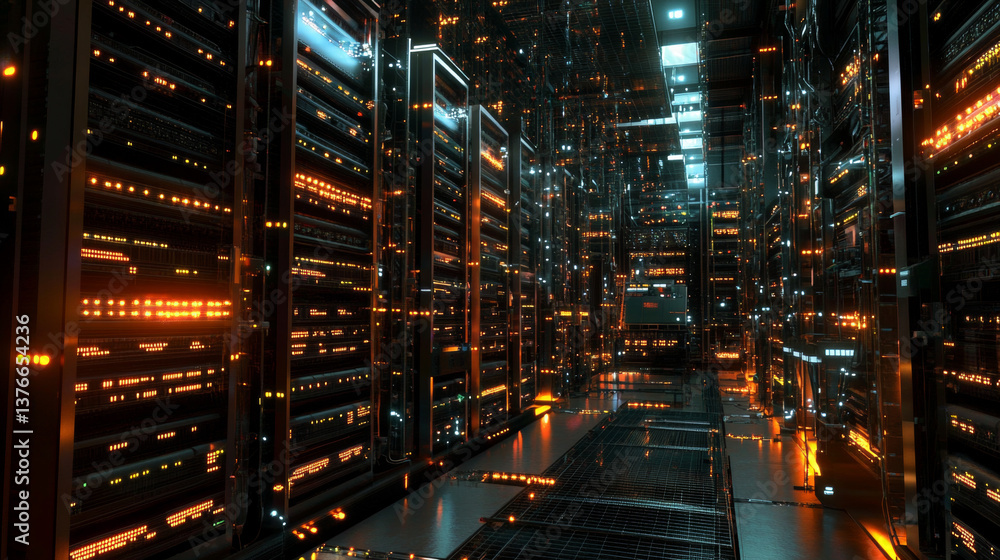 Poster artificial intelligence and computer mind. high technologies, network database. realistic 3d illustr