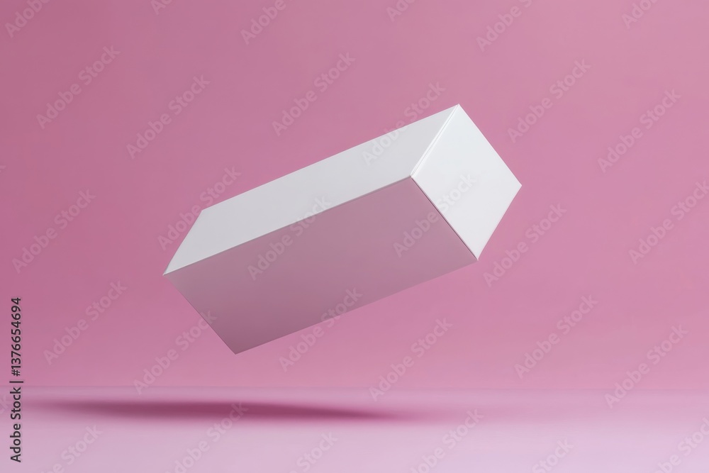 Fototapete White box floating against a pastel pink background creating a minimalist visual effect and sense of wonder