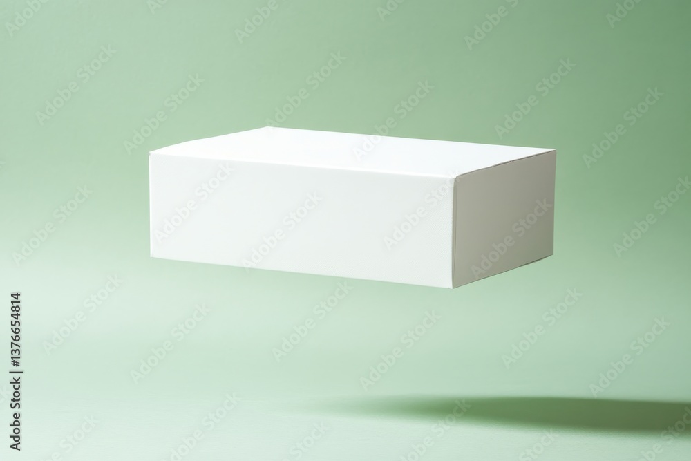 Poster Minimalist white box floating against a soft green backdrop in a serene, modern setting