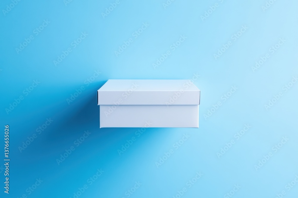Poster white box on a blue background, emphasizing simplicity and design aesthetics in contemporary setting