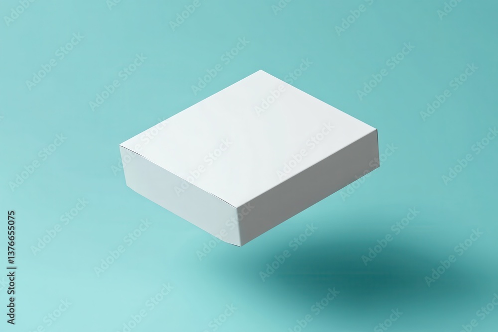 Poster Floating white box on blue background creating a minimalist design focus for product display