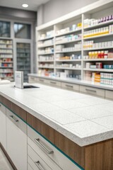 Modern Pharmacy Interior With Organized Shelves and Counter Generative AI