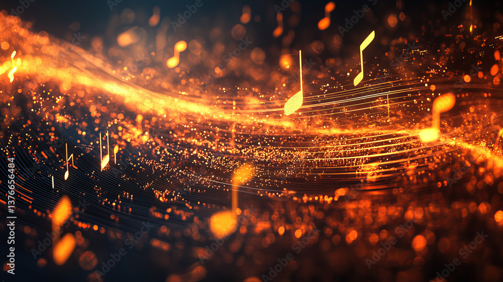Poster hi-tech, sci-fi 3d illustration abstract musical beat. sound wave in field of big data particles. da