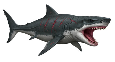 Fototapeta premium Shark Open Mouth Showing Teeth Underwater Predator Illustration