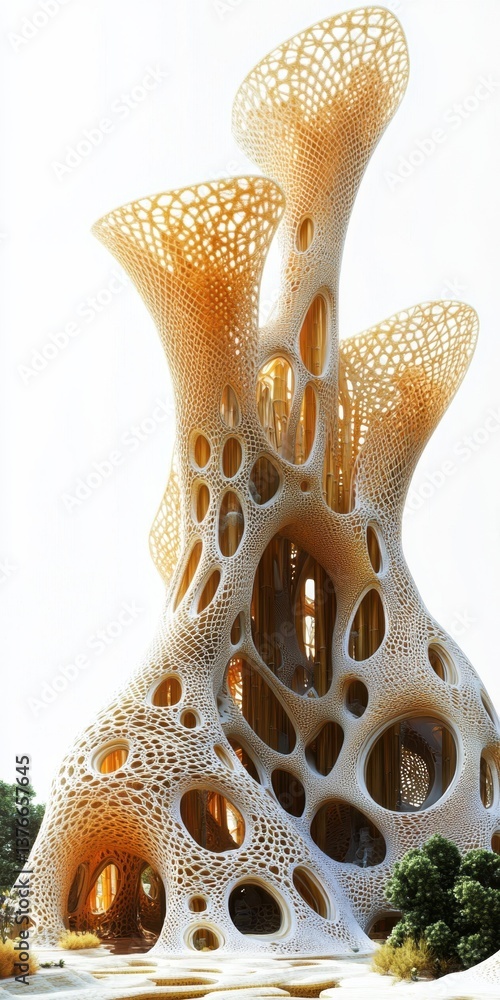 Poster intricate biomorphic architecture: a stunning display of innovative architecture with organic, cell-