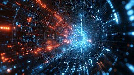 Obraz premium Futuristic abstract data tunnel in vivid colors.