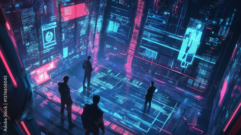 Poster protected data. vortex data flow technology. cyberpunk funnel 3d illustration. information flow in a