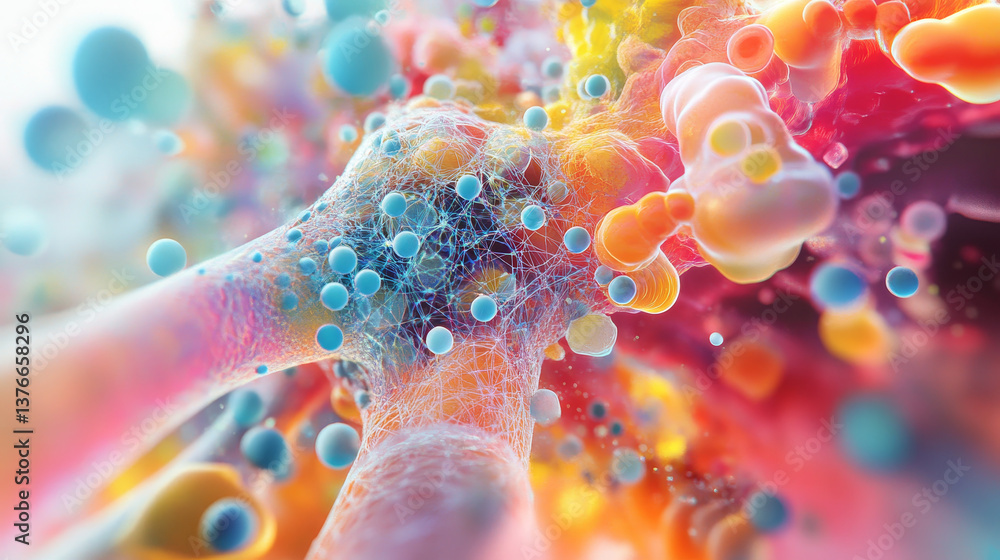 Poster neural network in a synthetic organism. nanotechnology and networking. fantastic macrocosm. abstract