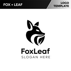 Fox and Leaf Simple Negative Space Logo Template	