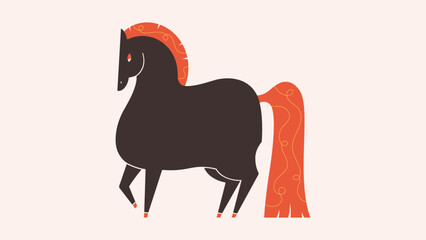 Vector illustration with black horse. Print design with animal for greeting cards, posters, banners. Year of the Horse